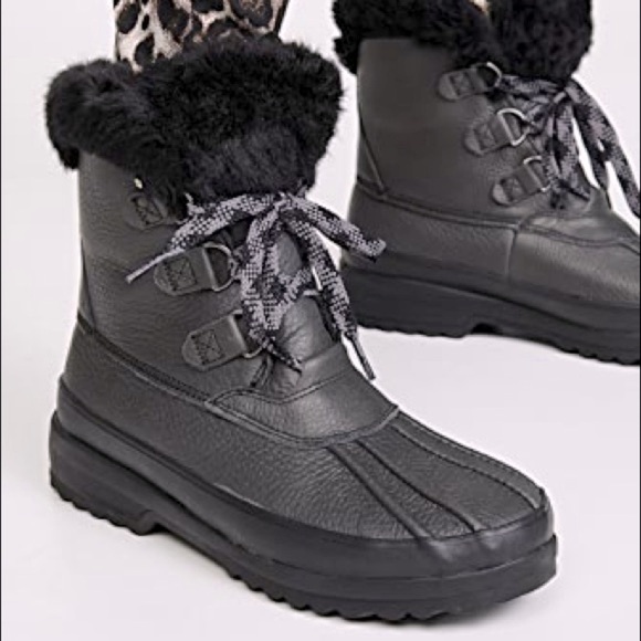 SPERRY Maritime black fur gray Leather Winter Boots - Picture 1 of 10